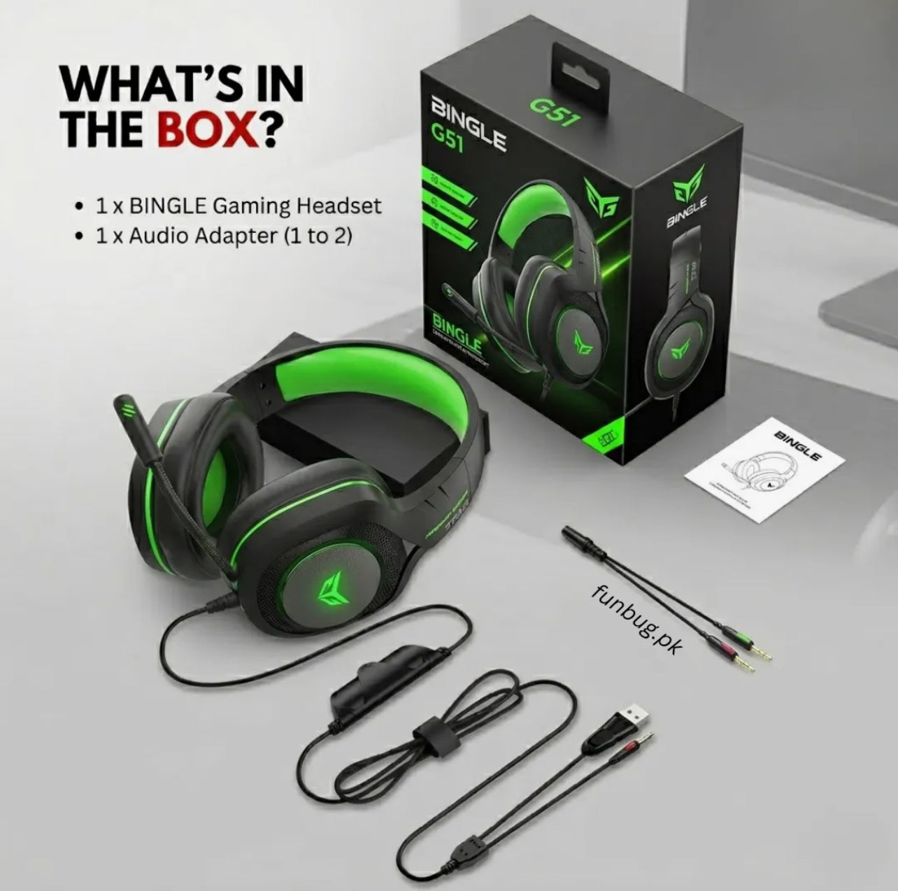 【Professional】 Bingle G51 Gaming Headphones Rgb with Mic for PC, Pubg Mobile,