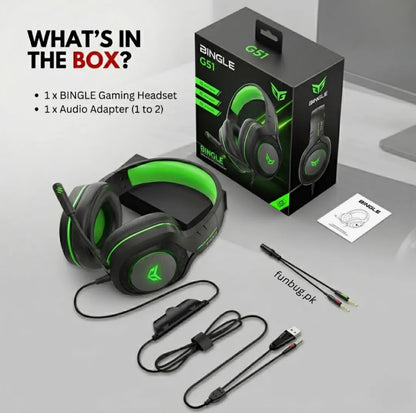 【Professional】 Bingle G51 Gaming Headphones Rgb with Mic for PC, Pubg Mobile,