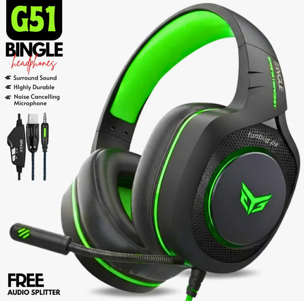 【Professional】 Bingle G51 Gaming Headphones Rgb with Mic for PC, Pubg Mobile,
