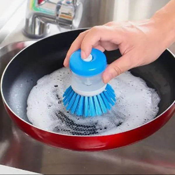 Scrub Kitchen Wash Tool Pot Dish Plastic Brush With Washing Up Liquid Soap Dispenser Brush