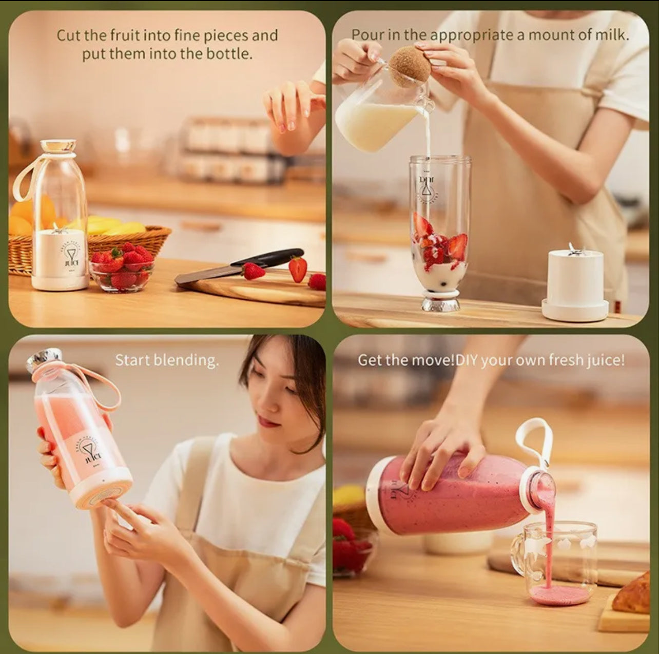 Fresh Juice Portable Blender Bottle – Mini USB Rechargeable Smoothie Maker