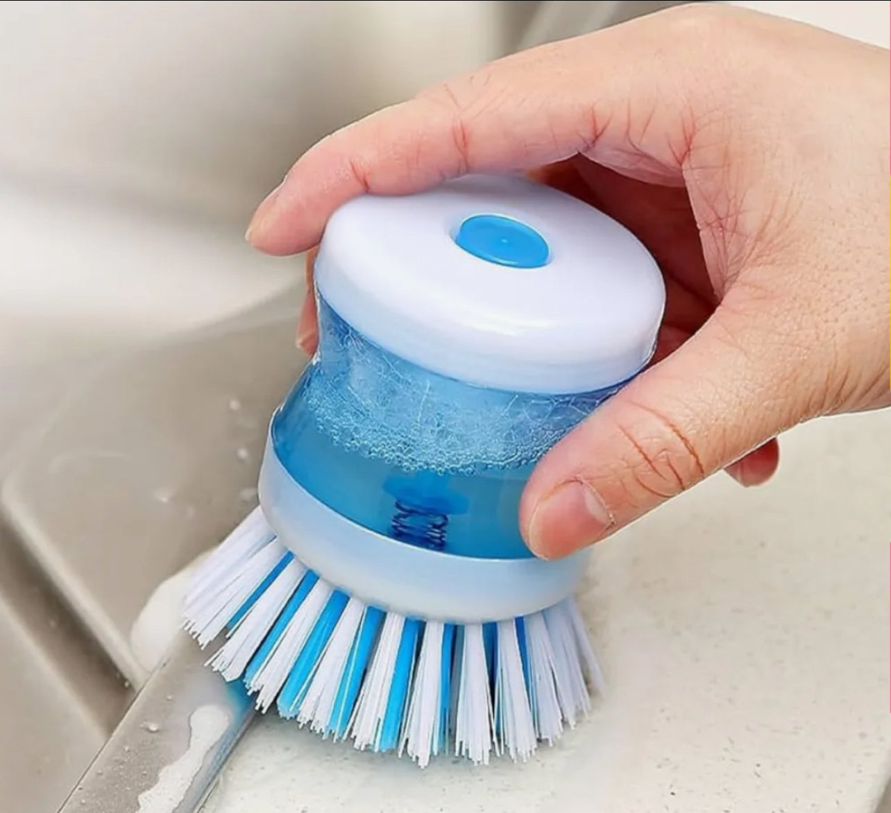 Scrub Kitchen Wash Tool Pot Dish Plastic Brush With Washing Up Liquid Soap Dispenser Brush
