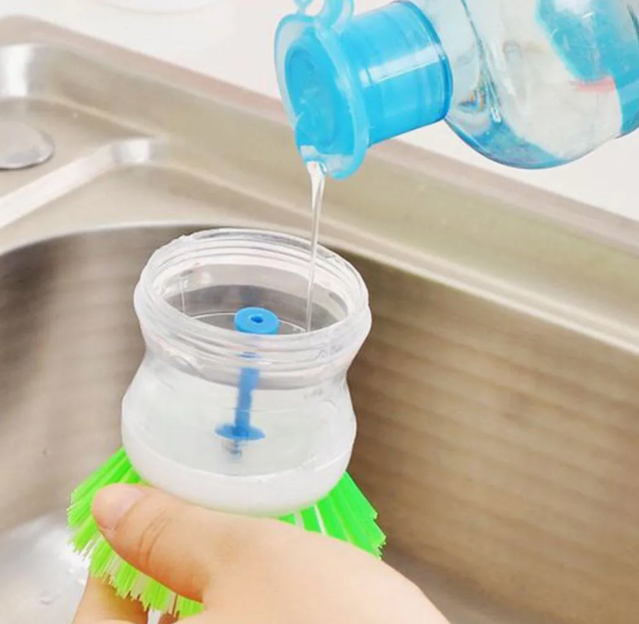 Scrub Kitchen Wash Tool Pot Dish Plastic Brush With Washing Up Liquid Soap Dispenser Brush